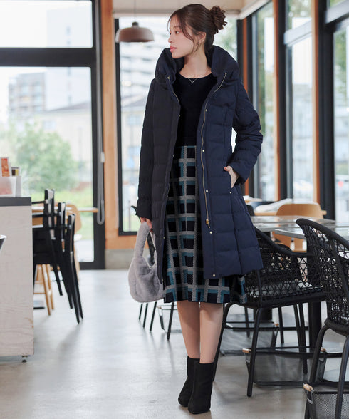 リボンベルト付きチェック柄ニットワンピース